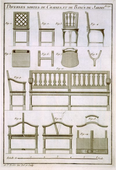 Designs for wooden chairs and benches for the garden, from L